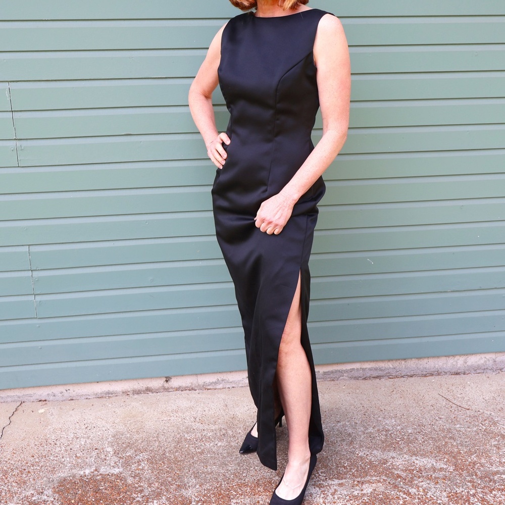 Full length black formal sheath gown, medium